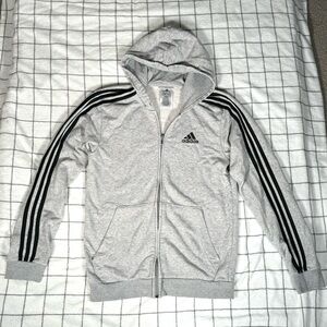 Adidas grey jacket zip size small in men’s women’s medium